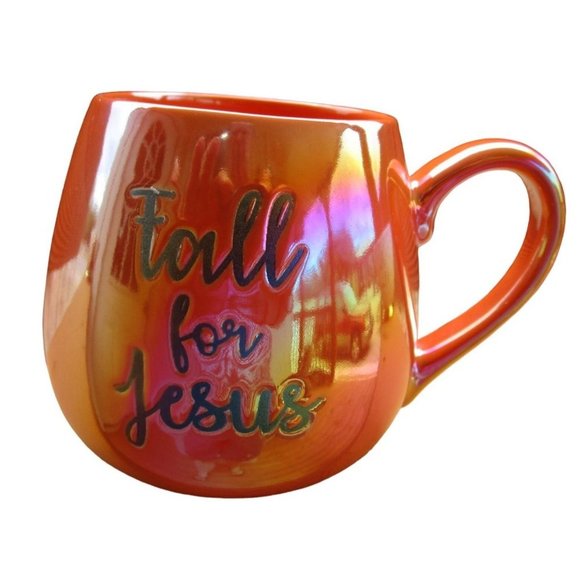Fall For Jesus Orange Lusterware Iridescent Mug Bebe Harvest Thanksgiving NWOT - Picture 2 of 10